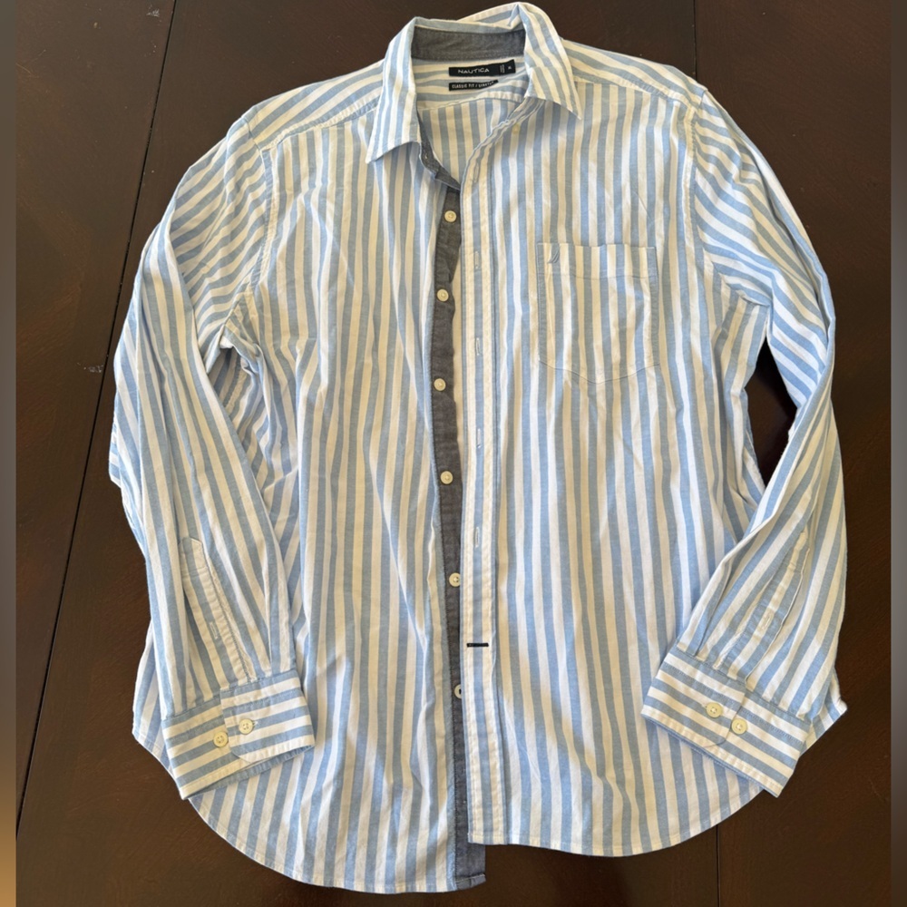 Nautica Blue and White Striped Men's Shirt